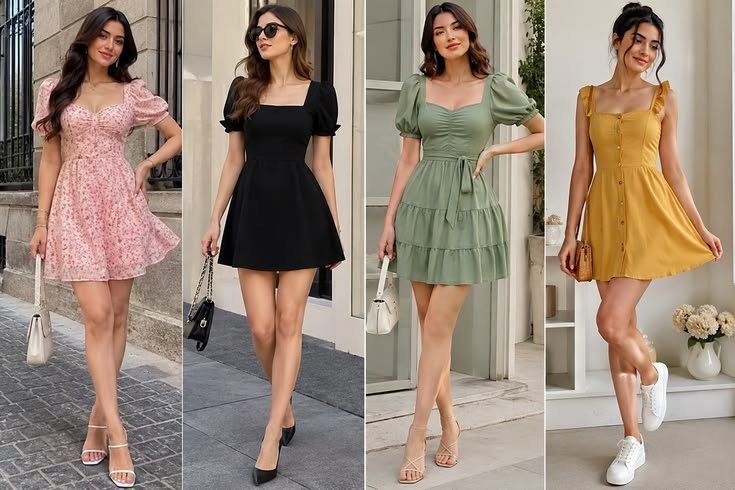 Woman wearing a stylish mini dress with modern accessories